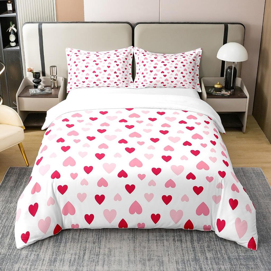 Love Comforter Set Queen King Full Size Heart Shaped Bedding Sets Full for Teen Girls Women Men Boys 3 Piece with 2 Pillow Shams