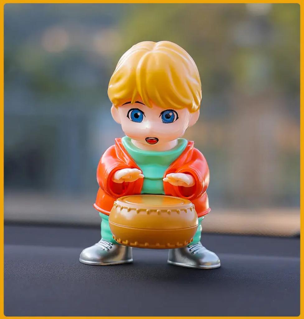 Hot New Solar Car Interior Ornaments Shaking Head Drumming Cartoon Swinging Drummer Automotive Dashboard Decoration