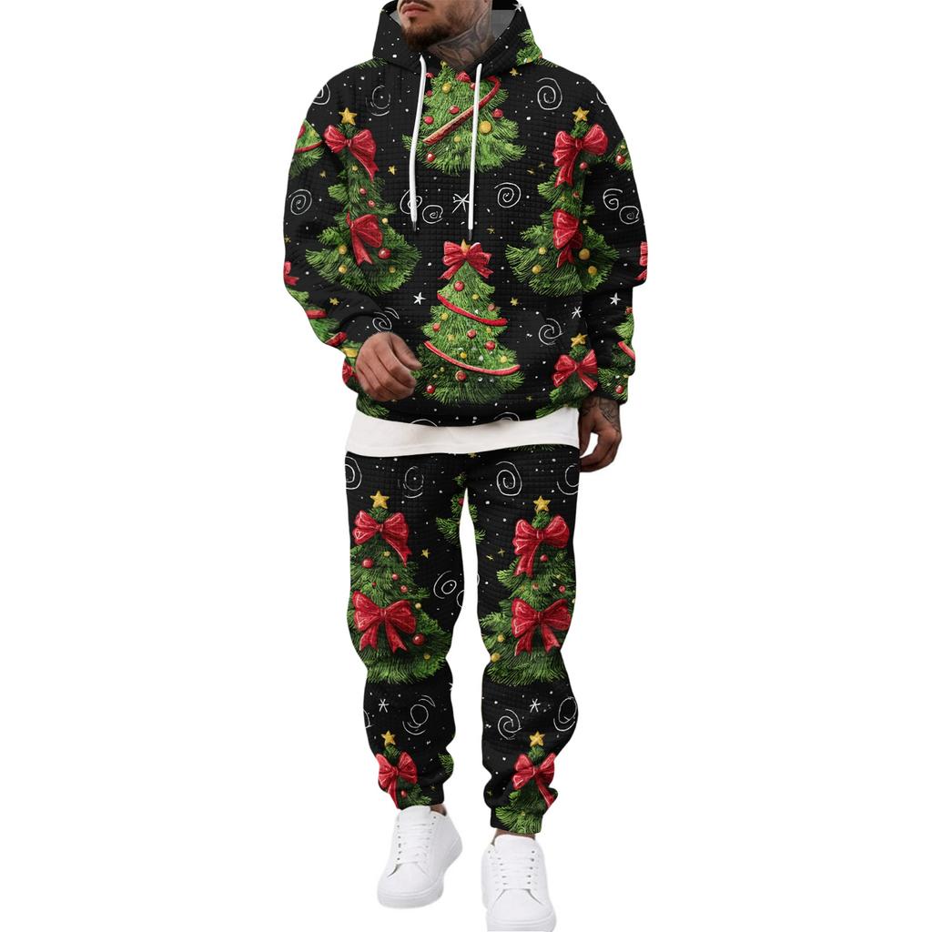 Men's Casual Sweatshirt Set with Pattern for Fall and Winter