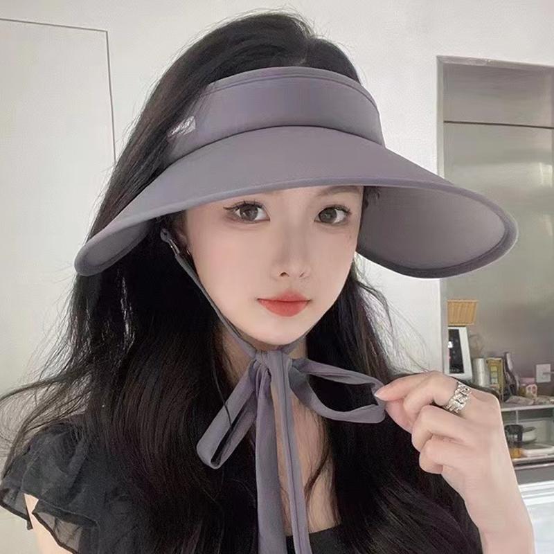 Summer Women Wide Brim Sun Hat With Long Ribbon Suncreen Ice Silk Outdoor Bicycling Beach Cap Visor Uv Protection Sunshade Hats
