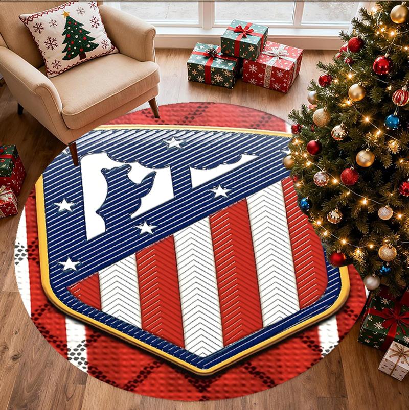 Atletico Madrid Pattern Round Rug, Indoor/Outdoor Mat, for Picnic, Gameroom, Bedroom, Office, Living Room, Home Decor Carpet, Birthday Gift