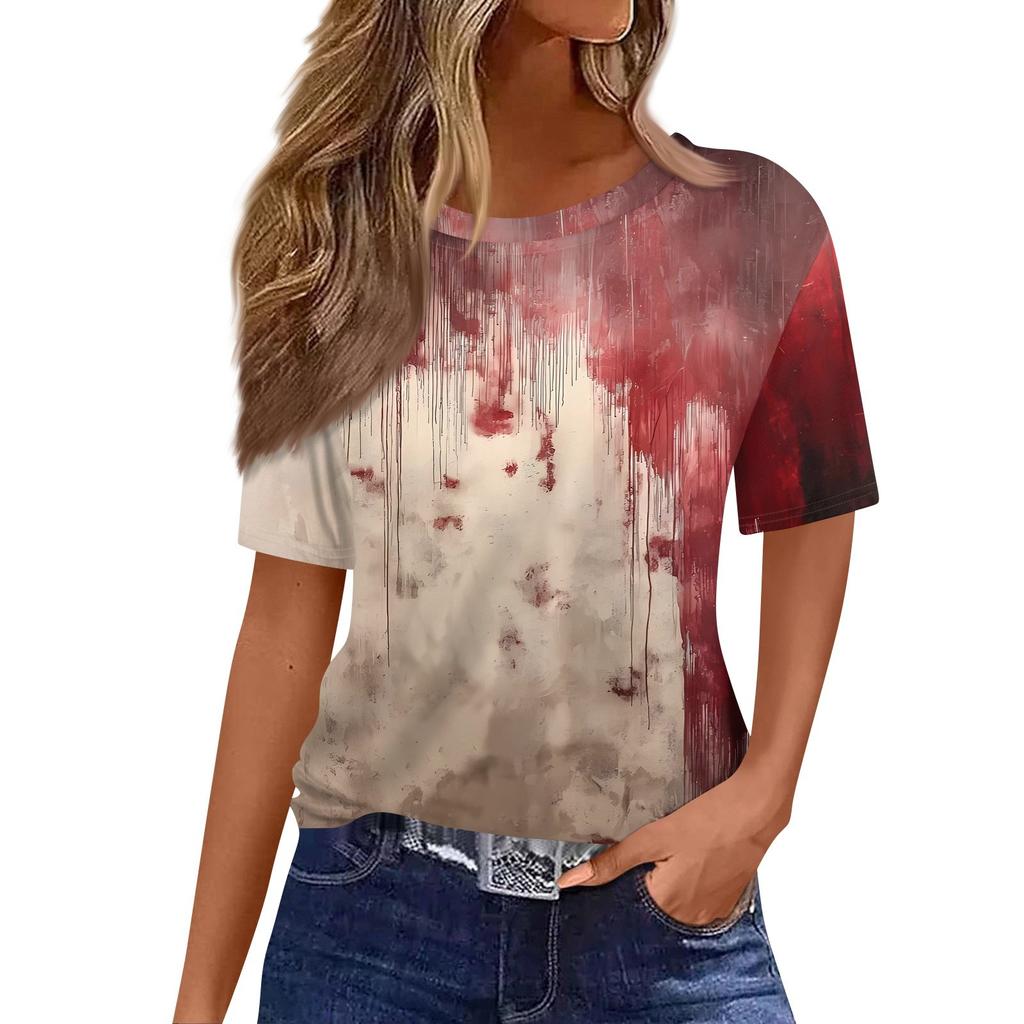 Modisches Lässiges Damen-Pullover-Oberteil mit Kurzarm und Halloween-Print, Rundhals