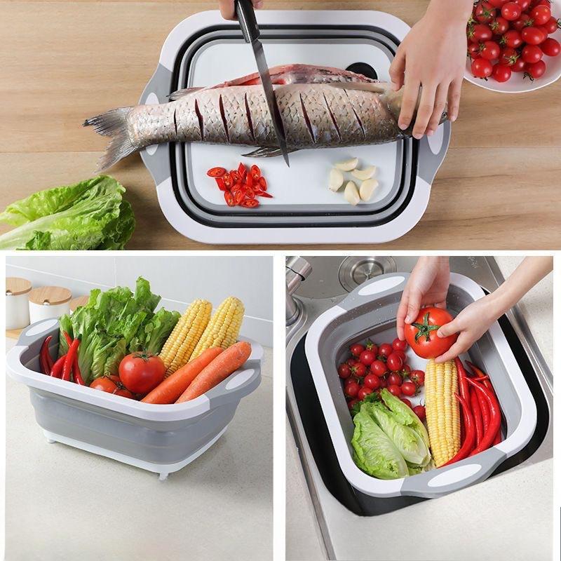 3-In-1 Multifunctional Folding Cutting Board Kitchen Supplies Sink Wash Basin Drain Basket Portable Folding Cutting Board