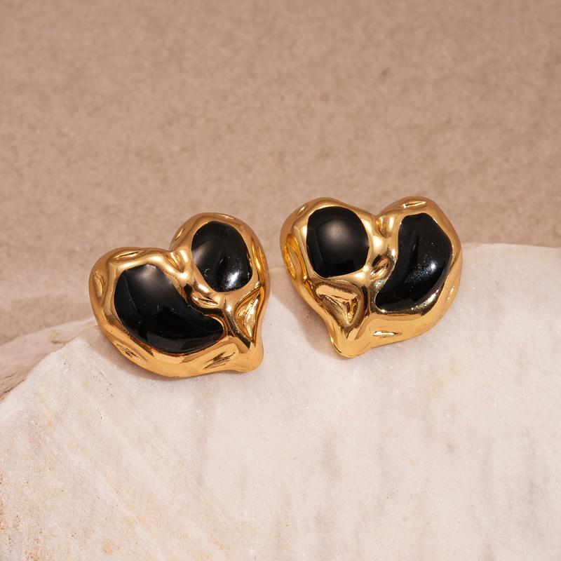 Stainless Steel Black Drip Oil Water Drop Stud Earrings for Women Retro Metal Heart-Shaped Irregular Earrings Fashion Jewelry