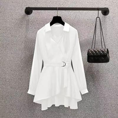 Camicia da Donna Revers Manica Lunga Vita Stretta Cintura Maglie Pullover Tinta Unita