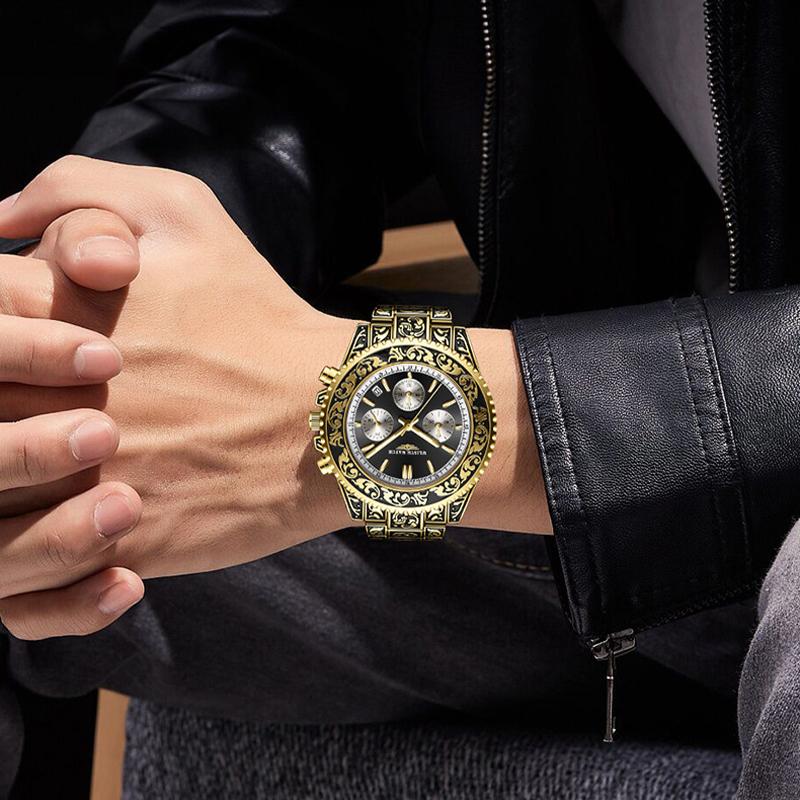 Men's Luxury Business Retro Watches Date,Chronograph Creative Steel Band Quartz Watch For Man Waterproof Clock Relogio