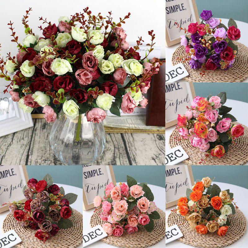 Heads 21 Artificial Silk Flowers Rose Bunch Bouquet Wedding Home Decor Outdoor