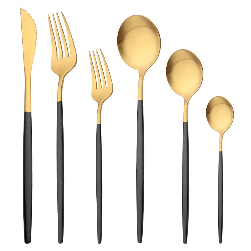 6Pcs Black Matte Flatware Cutlery Set Stainless Steel Dinnerware Set Dessert Fork Spoon Silverware Set Kitchen Party Tableware