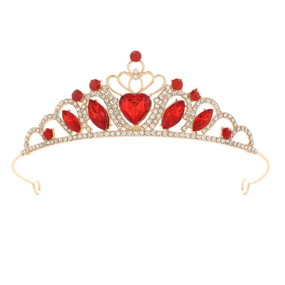 

Блискуча Тіара Принцеси у Формі Серця Весільний Головний Убір Модний Кристалічний Головний Убір Корона Весілля червоний