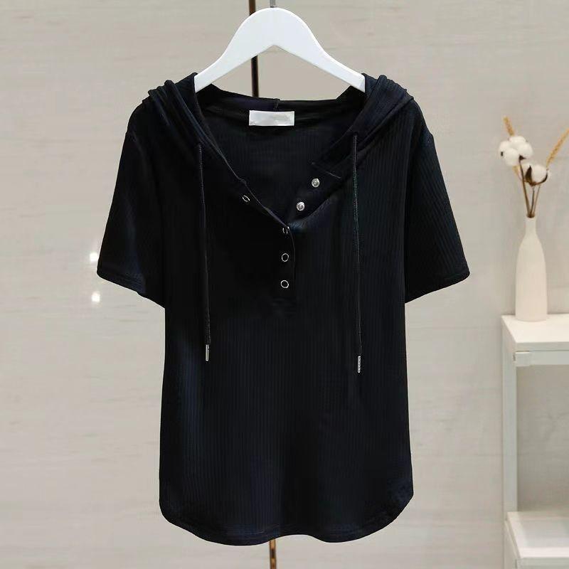 Hooded Short Sleeve T Shirts Women Streetwear Summer College Females Fashion Korean Arrival All Match Drawstring