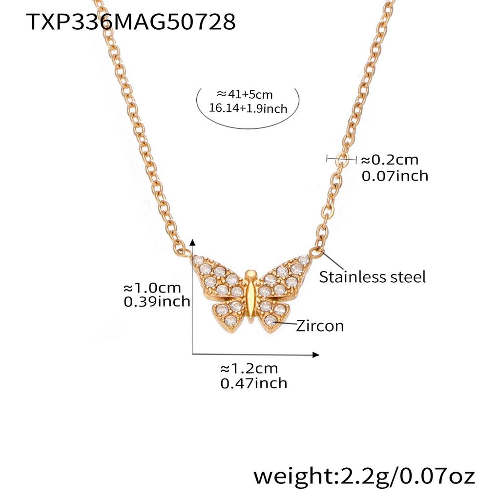 Oumaka Butterfly Zircon Clavicle Necklace & Bracelet Set - 5A Quality, Stainless Steel, Individual Design