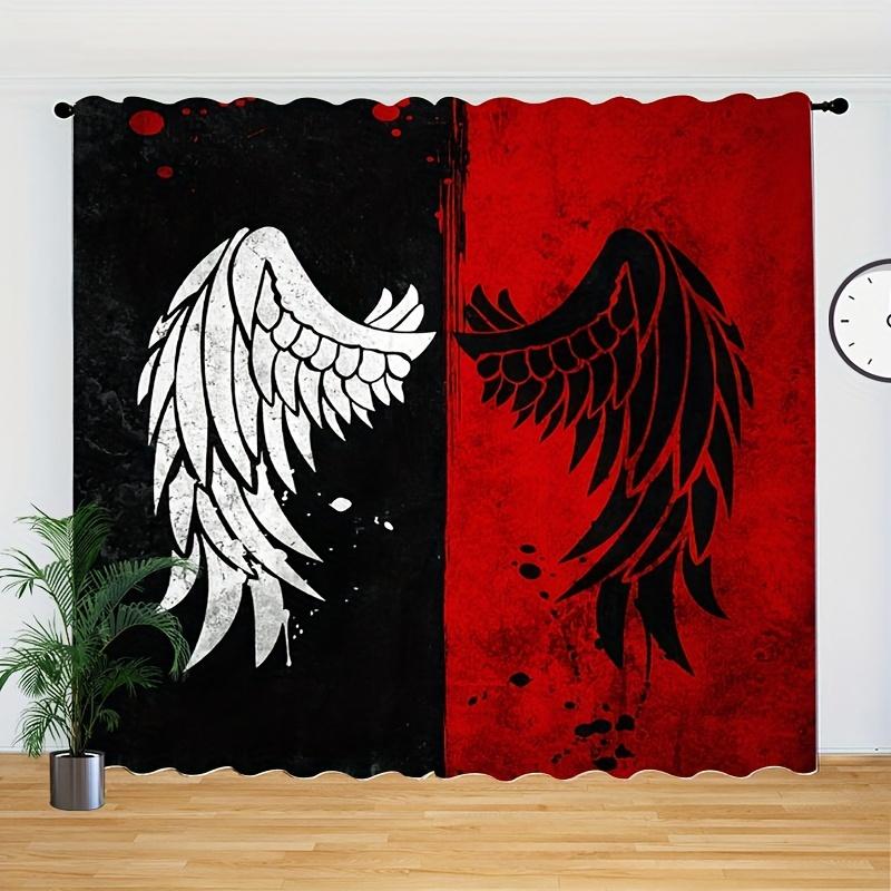 2pcs Angel Wings Printed Curtain For Home Decor Rod Pocket Window Treatment For Bedroom Office Kitchen Living Room Study Cortina