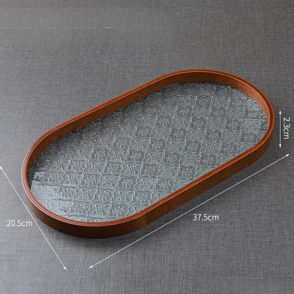 Wood Serving Tray Glass Desk Organizer Jewelry Storage Holder Wooden Trays for Eating for Bathroom Household Desk Tea Room Party