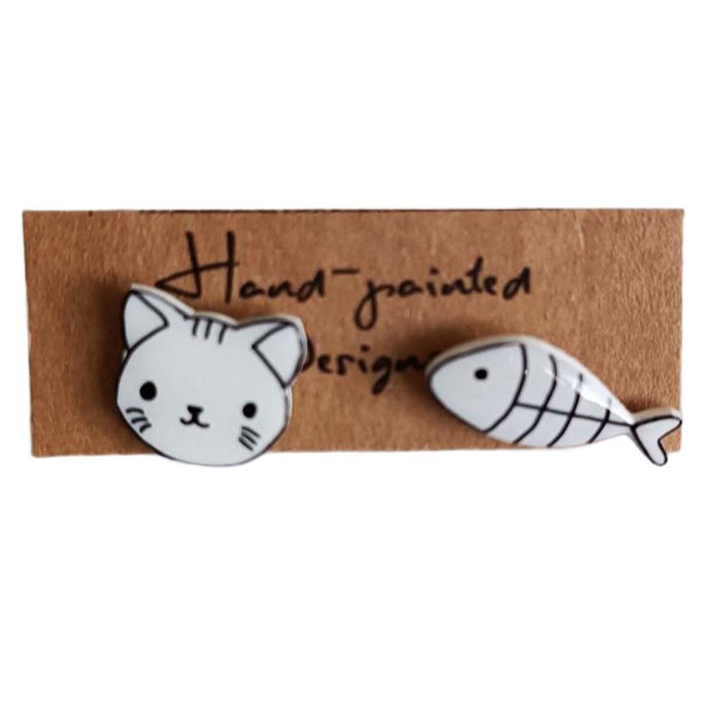 Les Trésors De Lily [R7905] - Boucles d'oreilles artisanales 'Comptines' chat- arête de poisson - 12 mm