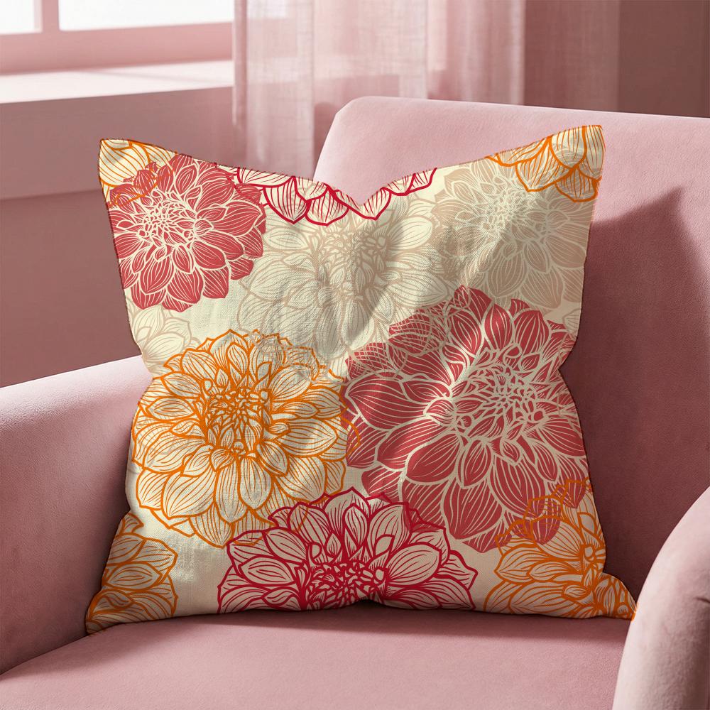 Dahlia Flower Pattern Cushion Cover Multi-Scene Pillow Cover for Home & Car - Reversible, Soft & Durable for Daily Use