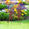 Vintage Metal Garden Silhouette Sculpture - 1 Pair Boy Girl Catching Butterfly Decorative Stakes, Outdoor Decor, Yard Art Stakes for Spring