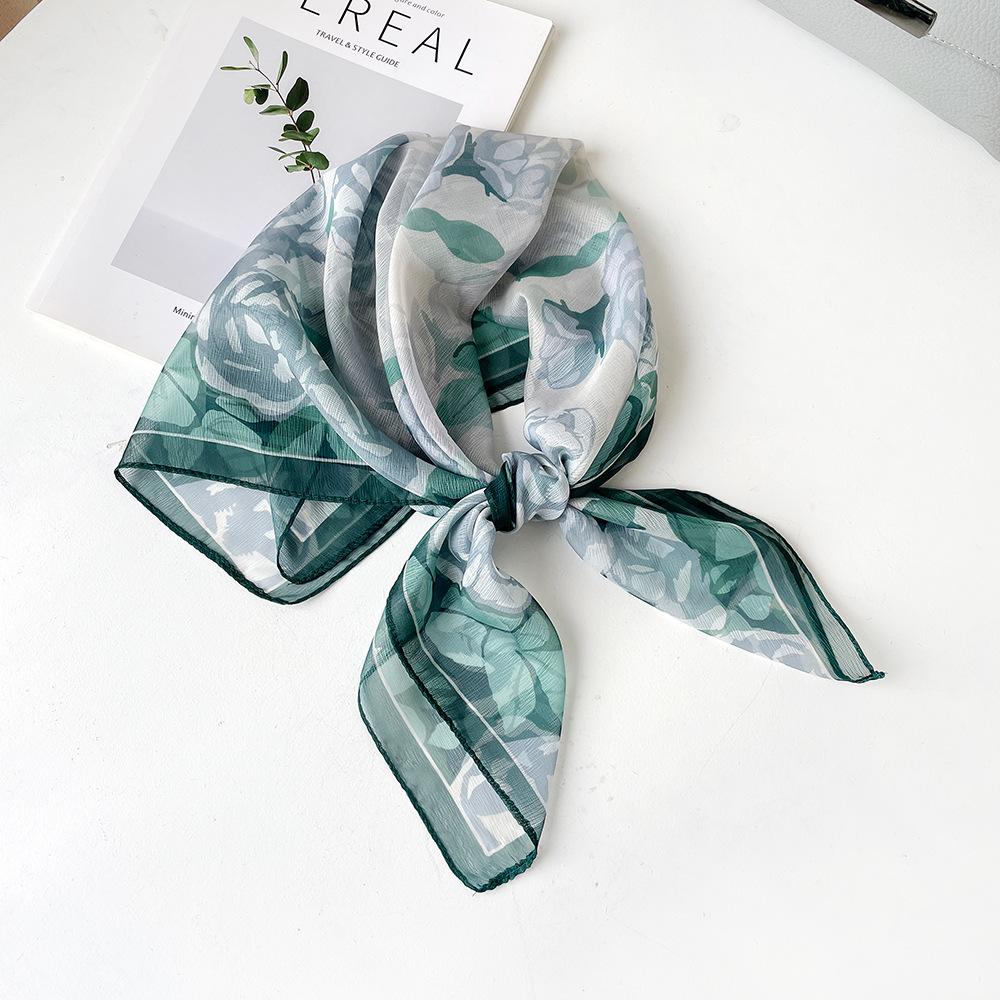 Temperament Silk Scarf Square Scarf Women's Soft Xili Yarn Versatile Scarf Sun Protection Neck Covering Scarf Cashew Nut Square Scarf Thin Scarf