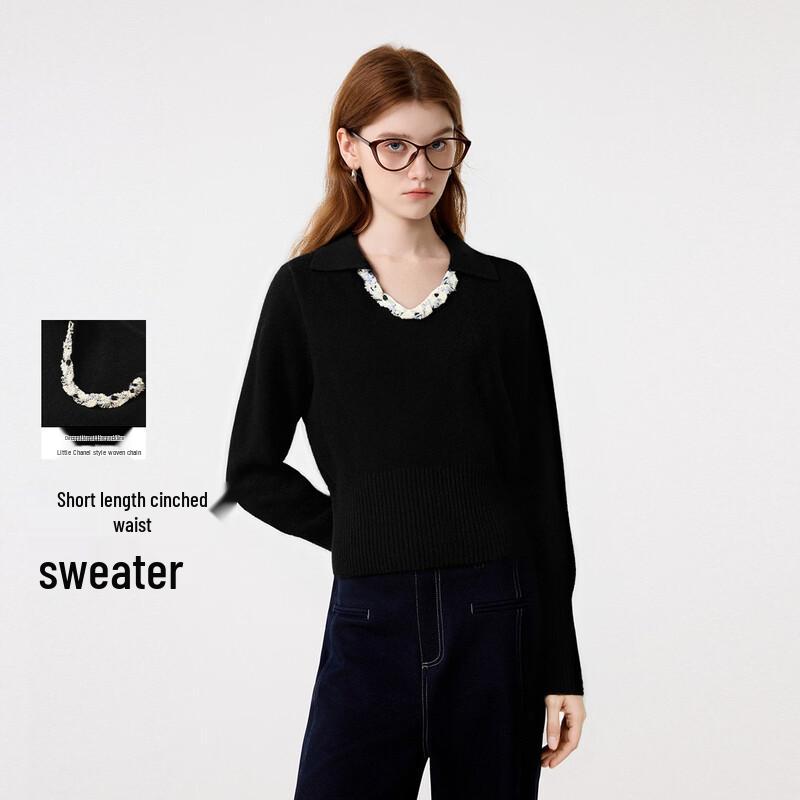 FivePlus Women s Slim Fit V-Neck Knit Sweater with Woven Chain Detail One Size (160/84A)