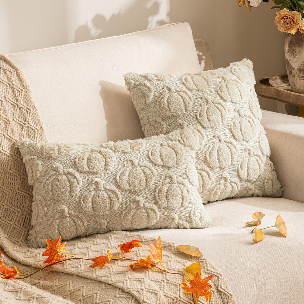 New Pumpkin Plush Pubice Pillow Embroidered Pillow Case Autumn Halloween Living Room Sofa Decorative Pillow Cushion