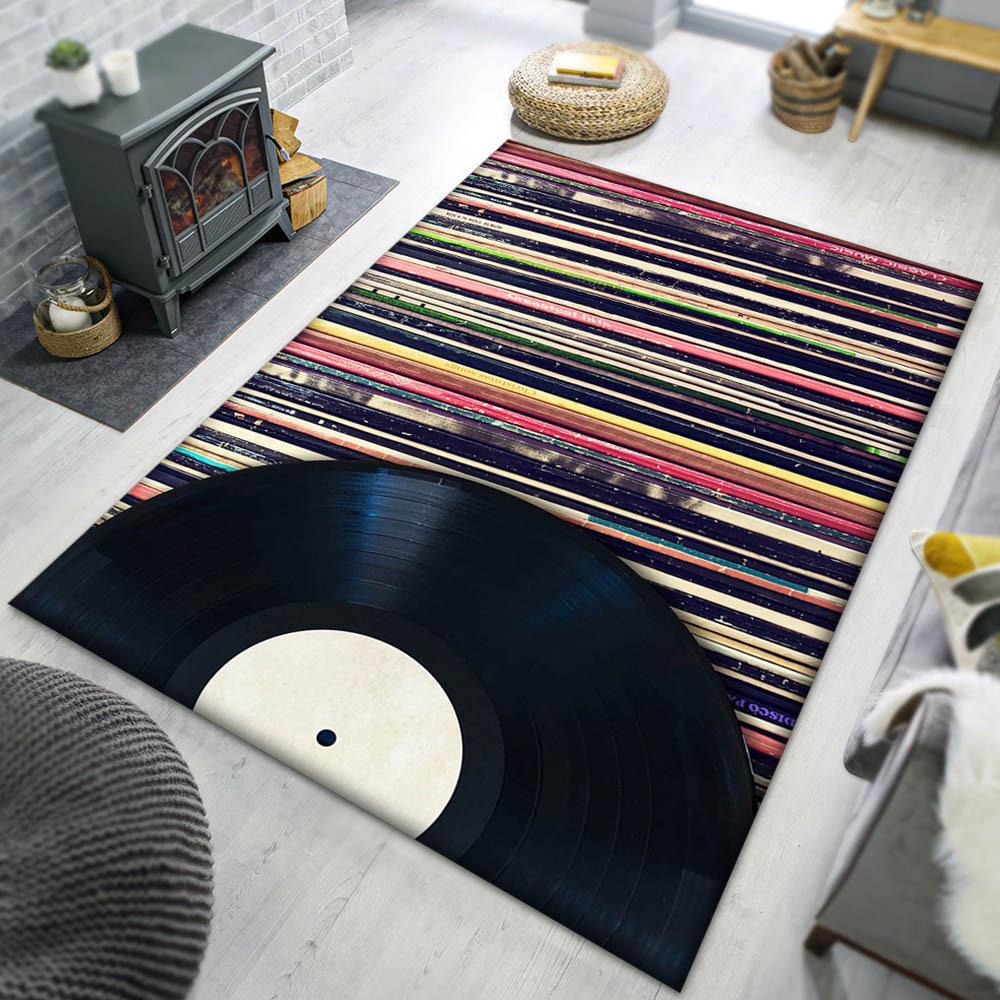 

[Прочный полиэстеровый ковер] Большой полиэстеровый нескользящий ковер с дизайном виниловой пластинки | Прочный коврик из хрустального бархата для гостиной 50x80cm