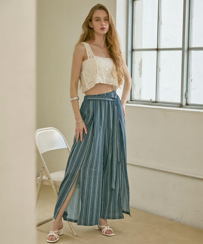 VIKINI VENDER Ethnic Slit Long Pants - Navy