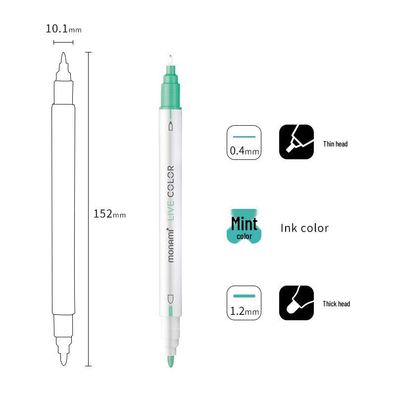 Monami Double-Ended Fiber Tip Liner Pen, 39 Colors for Drawing and Outlining