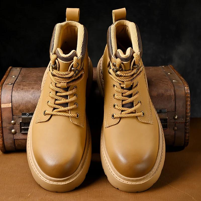 New Men's Shoes Lace-Up Men High Top Boots Leather Casual Shoes for Man Retro Motorcycle Boots Fashion Men's Walking Boots Botas
