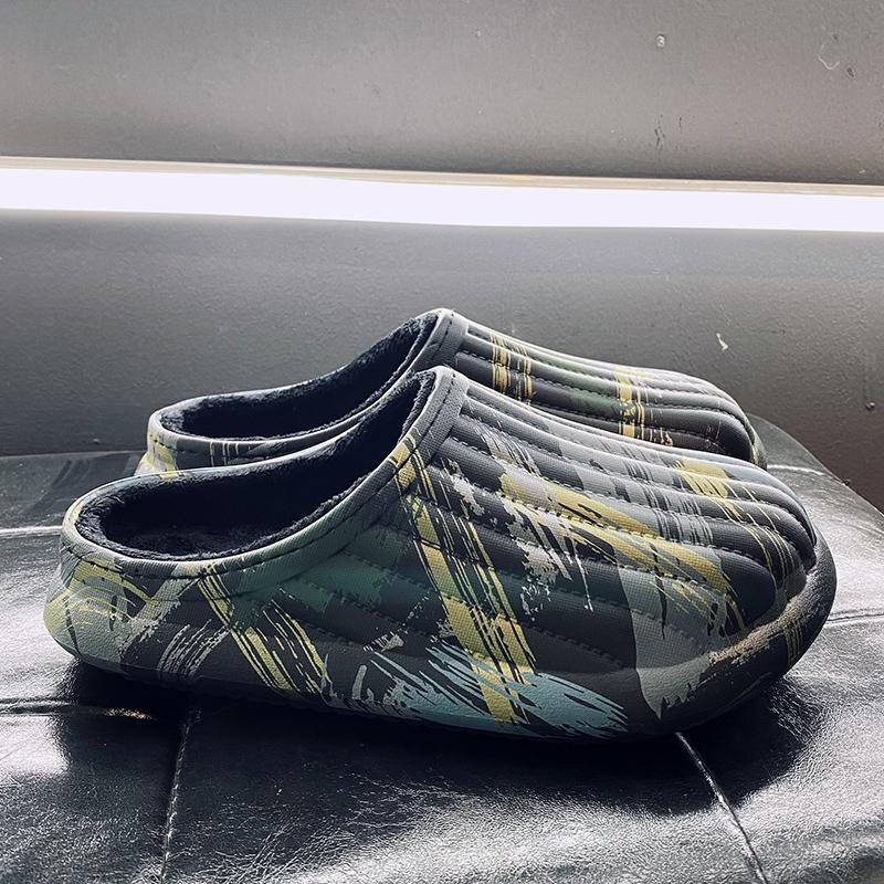 Mode Herren Hausschuhe Runde Zehenpartie Wasserdicht Indoor Flach Baumwollschuhe Weich Rutschfest Abriebfest Plus Samt Warmhalten Beliebtes Modell