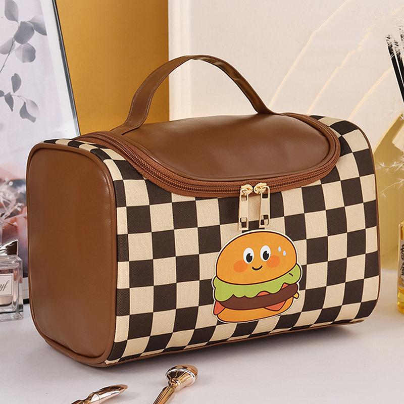 

Вместительная Ретро Высокая Красота Клетчатая Косметичка Ручная Сумка для Хранения PU Кожа Водонепроницаемая Косметичка Стиль