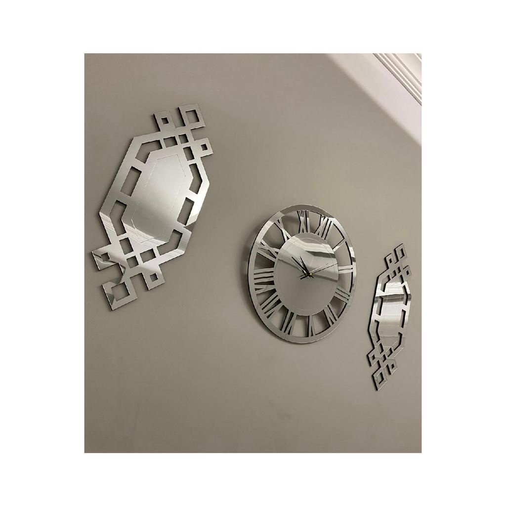 Ceas Decorativ De Perete Set De 3 40 Cm Argintiu Ceas De Perete Modern Numere Romane 18 X 51 Cm Pictura Baklava