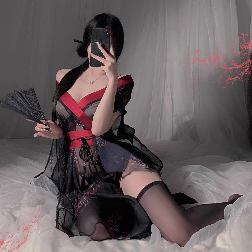 2025 Sexy Quick-Release Kimono Pajamas: Seductive Japanese Dark Robe