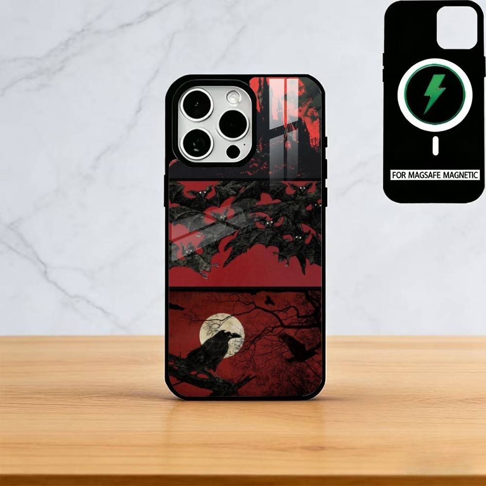 Vintage Red Bats Skull Trendy Pattern Phone Case For iPhone17,16,15,14,13,12,11 Plus,Pro Magnetic with Magsafe Wireless Charging