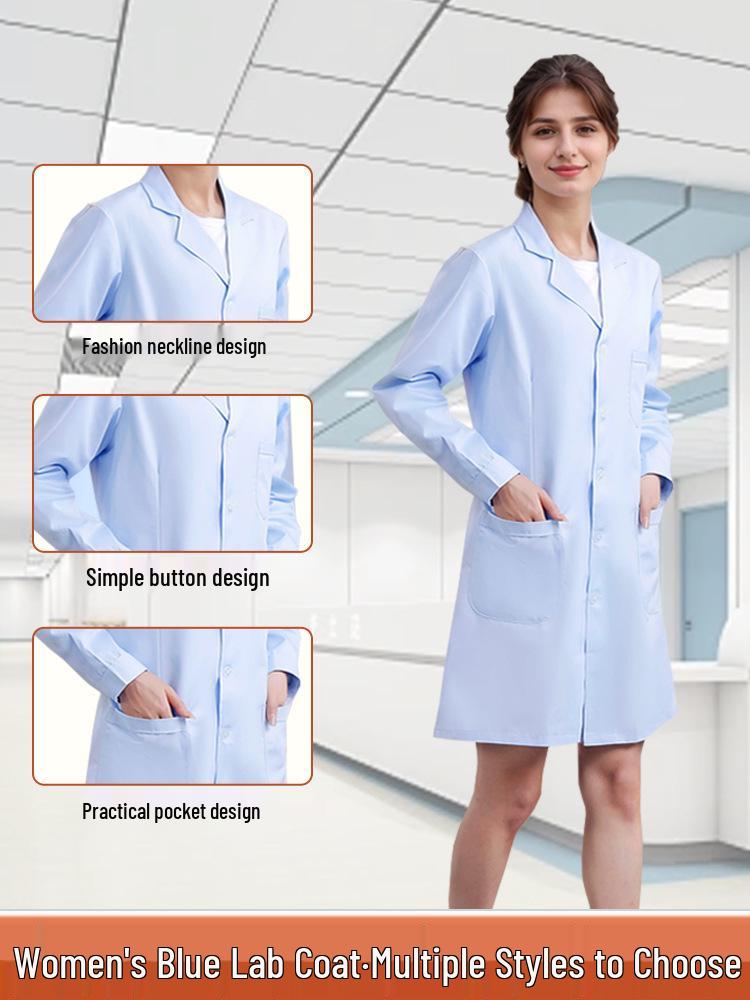Men's and Women's Short Sleeve White Coat & Long Sleeve Thick Blue Doctor's Coat with Elastic Cuffs for Lab, Physician, and Nurse Workwear.