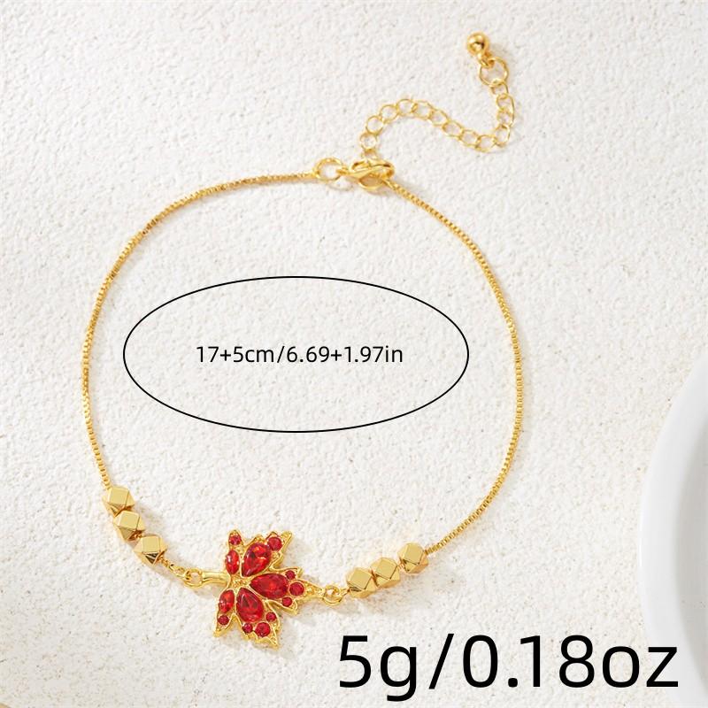 Luxury Red Zircon Maple Leaf Beads Bracelet for Women Korean Style Golden Chain Party New Plant Year Accessory Gift