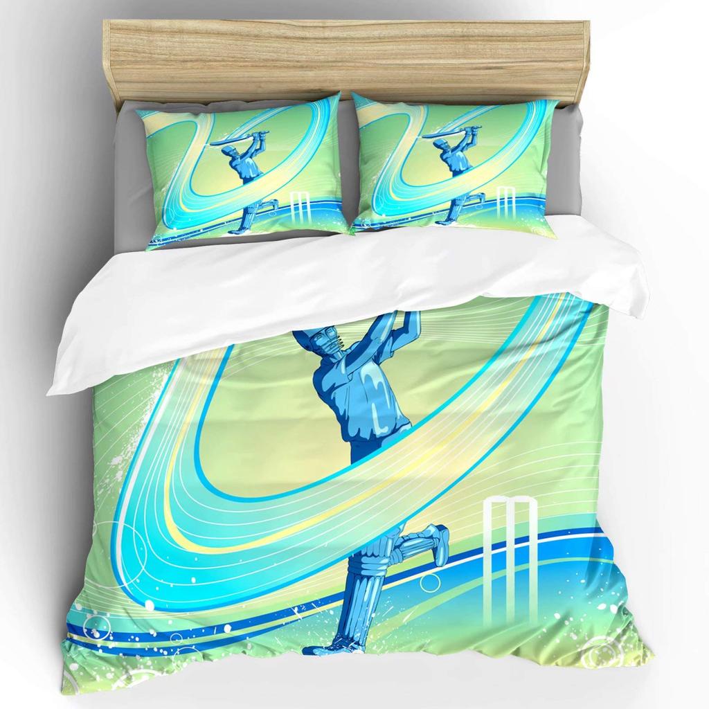 Cricket Duvet Cover Set Abstract Sports Pattern Bedding Set Microfiber Player Playing Game Of Cricket Double Queen Quilt Cover