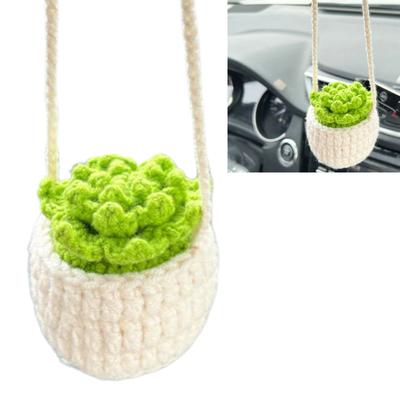 Mini Macrame Plant Hanger Rear View Mirror Car Flower Charm Decorations Hanging Plant Artificial Car Succulent Gifts
