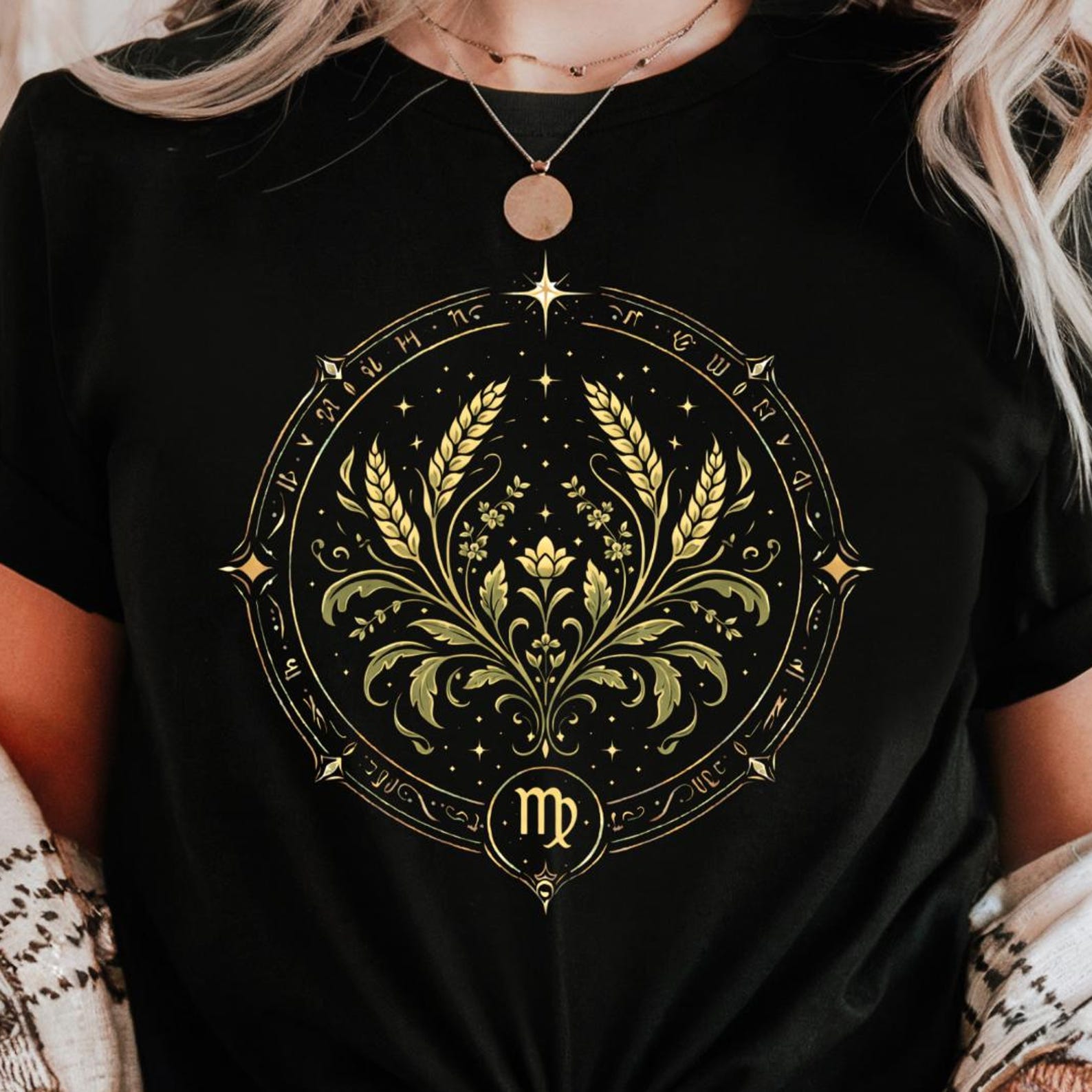 Virgo Zodiac Shirt | Celestial Astrology Tee | Witchy Star Sign Graphic Gift M