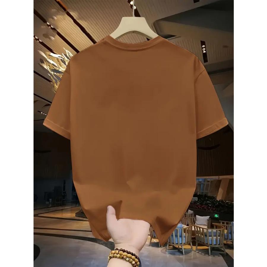 Men's Cotton Casual T-shirt, Round Neck Short Sleeved, Printed with Swiss Mountain Pattern, Regular Style, Slightly Elastic, Suitable for All Seasons