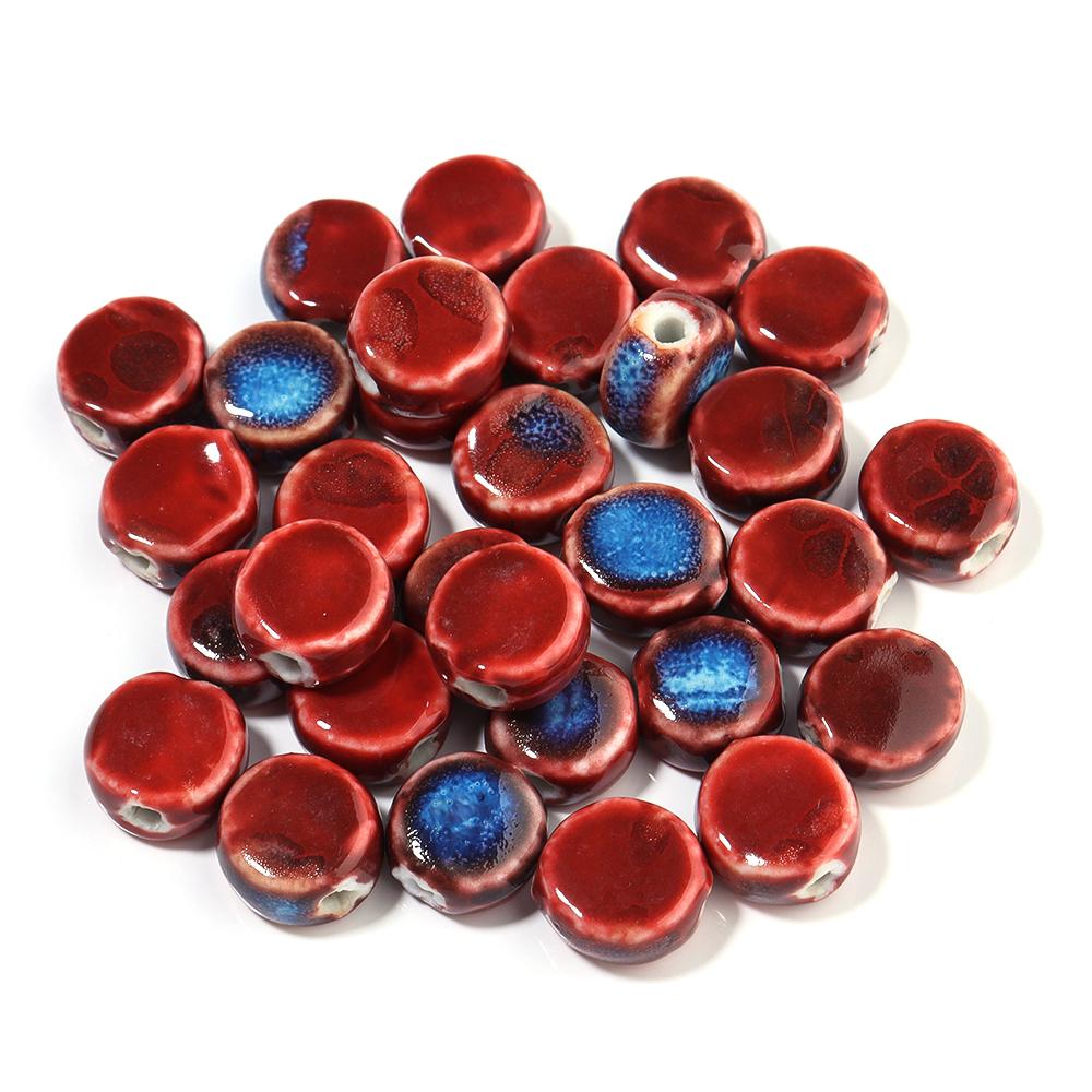 10pcs/lot 12mm Colorful Floral Glaze Ceramic Beads Flat Round Loose Beads for DIY Jewelry Making Bracelet Necklace Accessories
