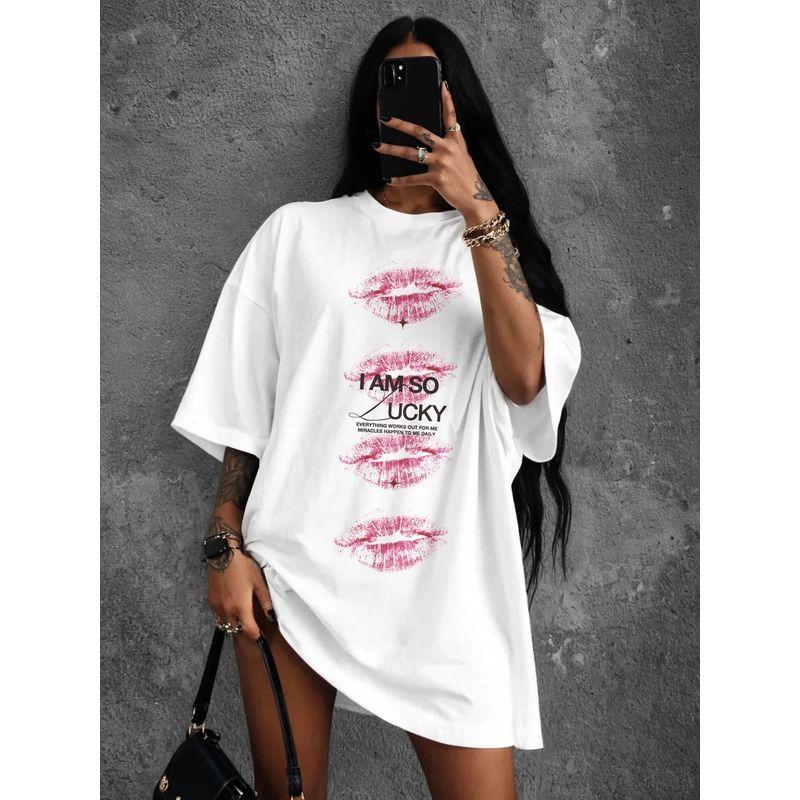 Western Style New Fashion Casual Loose Print round Neck Cotton T-shirt Top Printed T-shirt Top