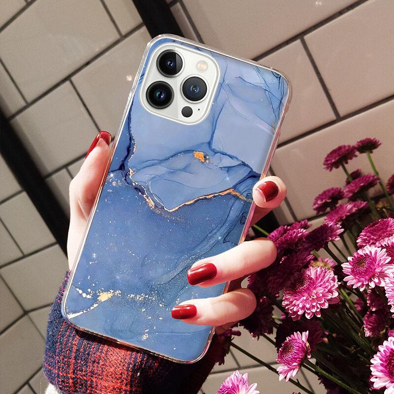 Telefonfodral för iPhone 14 12 11 13 Pro Max Fodral Silikon Funda på iPhone 13Mini X XS Max XR 8 7 14 Plus färgad marmormålning
