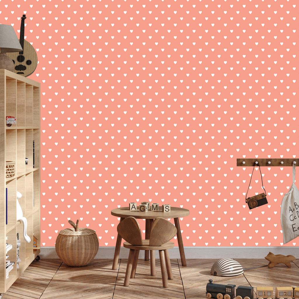 Heart Wallpaper Coral, White and Peach 50x1000