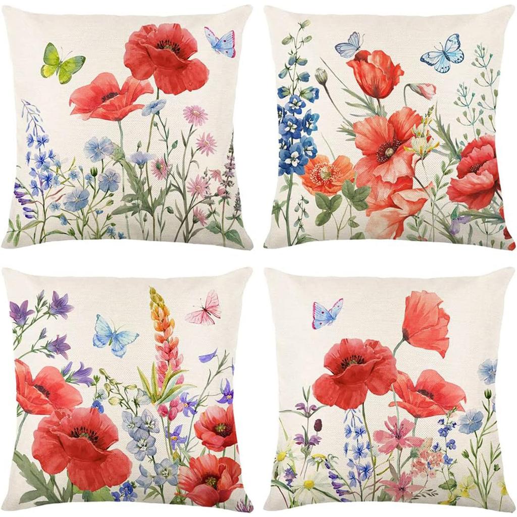 New Spring Fresh and Beautiful Linen Pillowcase Sofa Bedside Plant Flower Pillow Cushion Cover