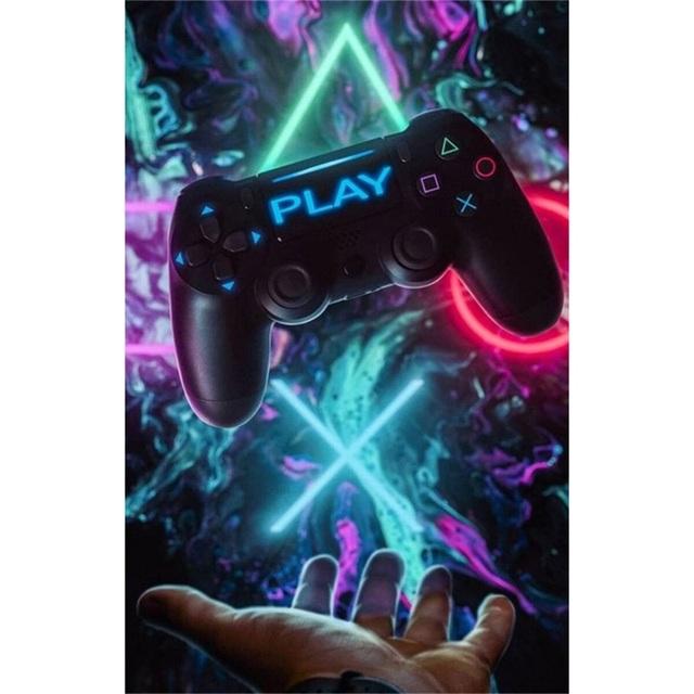 Massivholzrahmen mit LED-Spielgriff, Leinwandgemälde, nordische Gamer-Abstrakte Poster und Drucke, Wandkunst, Bild für Wohnzimmer, Teenagerzimmer, Heimdekoration