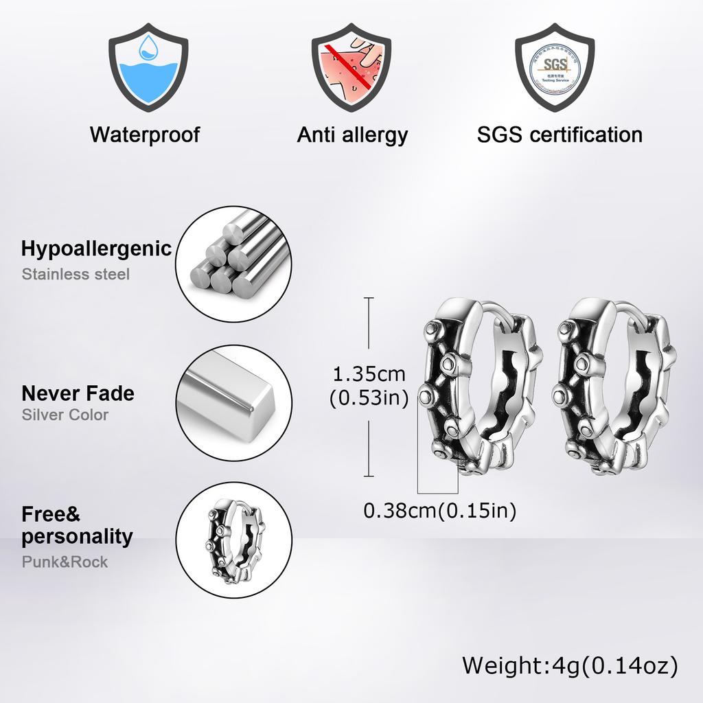 Irregular Hoop Earrings for Men Boys,Stainless Steel Huggie Hoop Earrings,Retro Punk Jewelry