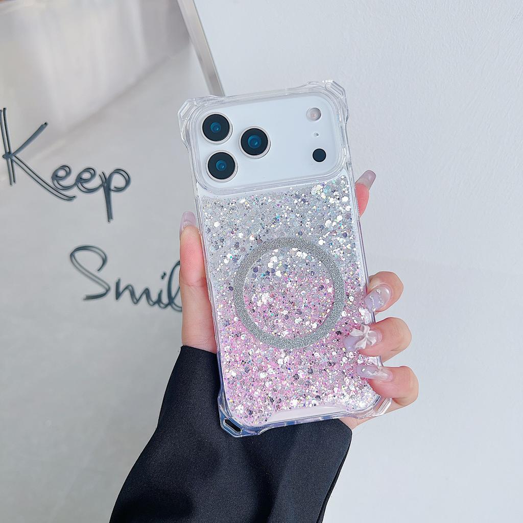 Voyager Glitter Magnetic Mobile Phone Case Is Suitable for Apple 17PROMAX Large Hole 13/14 Four Corners Anti-drop 11/16