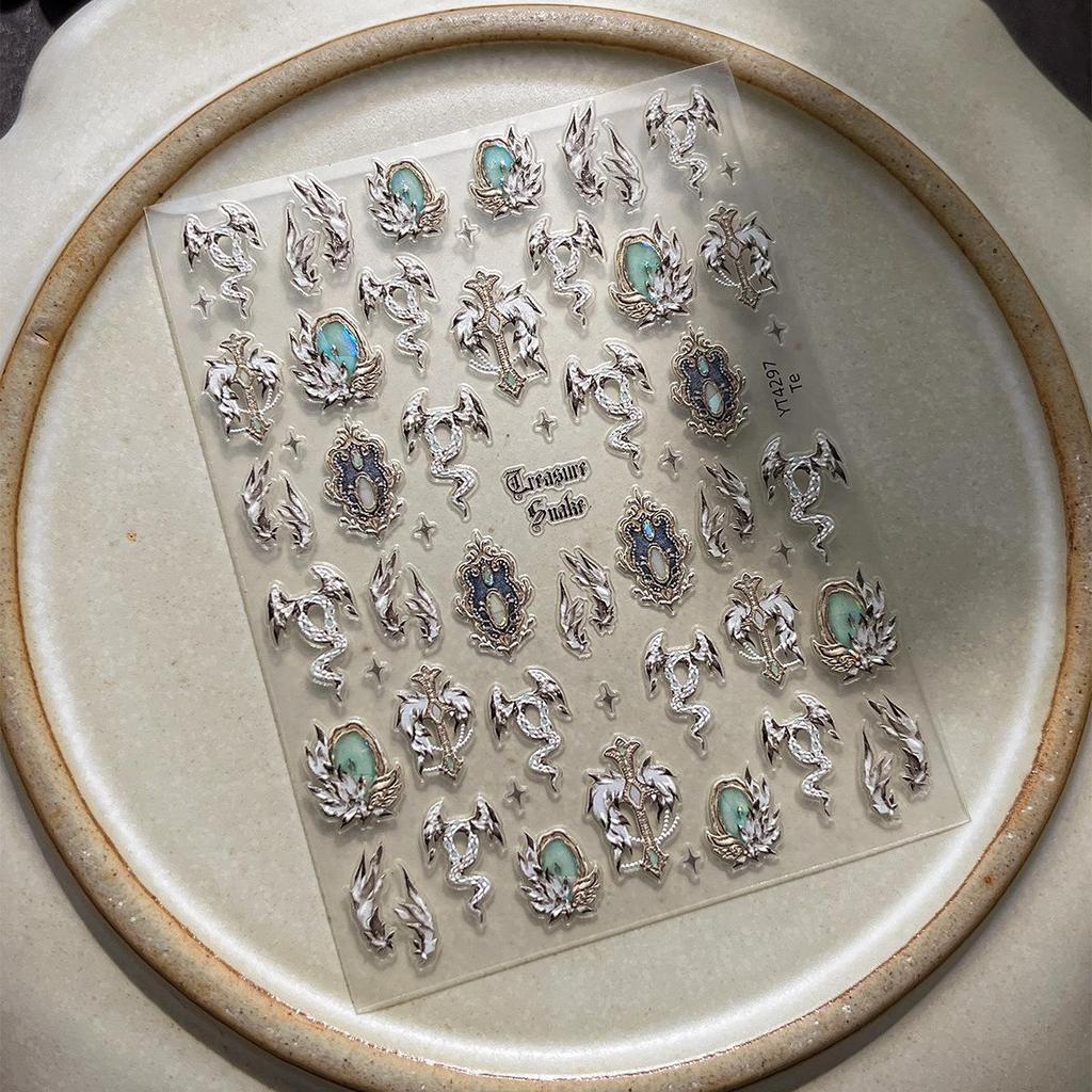 YITU Iridescent Light Luxury Snake Nail Stickers - Retro Shell Design with Adhesive Backing (Model YT4297)