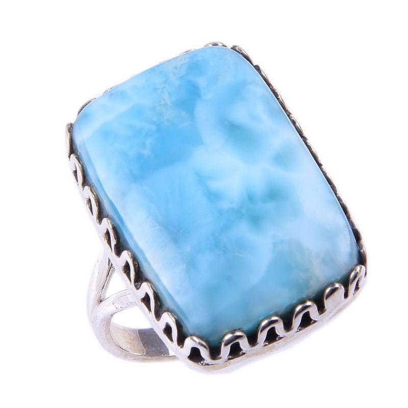 Natural Republic Larimar Gemstone Handmade 925 Solid Silver Ring Size 10 N1L31