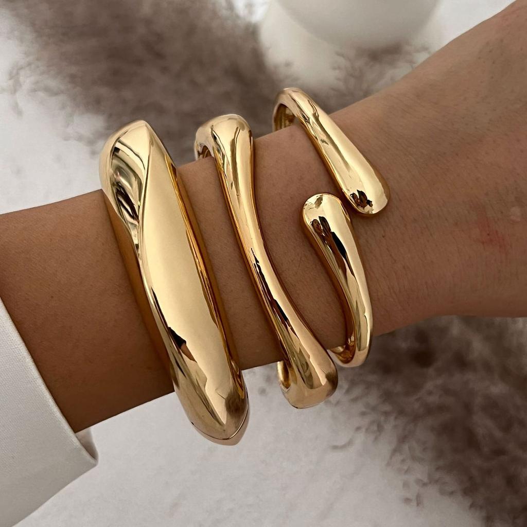 Hiphop Exaggerated Wide Cuff Bangle Manchette Vintage Punk Irregular Glossy Gold Color Bracelet Bangles Women Men Jewelry