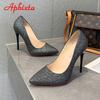 Fashion Aphixta 12cm Super High Stiletto Heels Pumps Women Shoes Bling Sequined Leather Pointed Toe Wedding Dress Thin Heel Shoes Woman